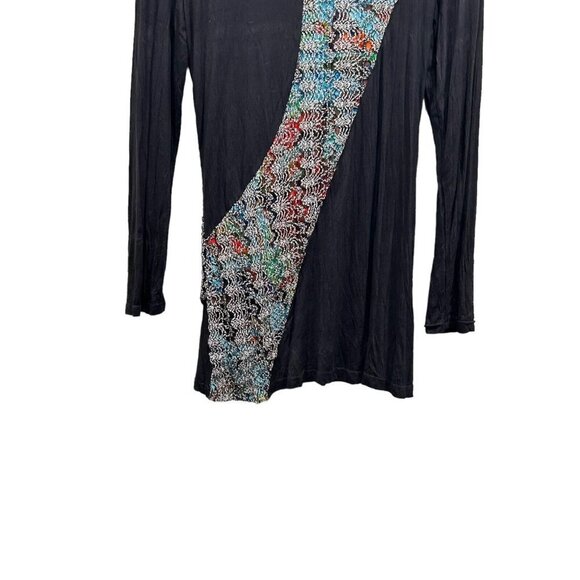 Elysee 26 Tunic Boho Top Black Abstract Cowl Neck 2/3 Sleeve Womens size M - Picture 8 of 12